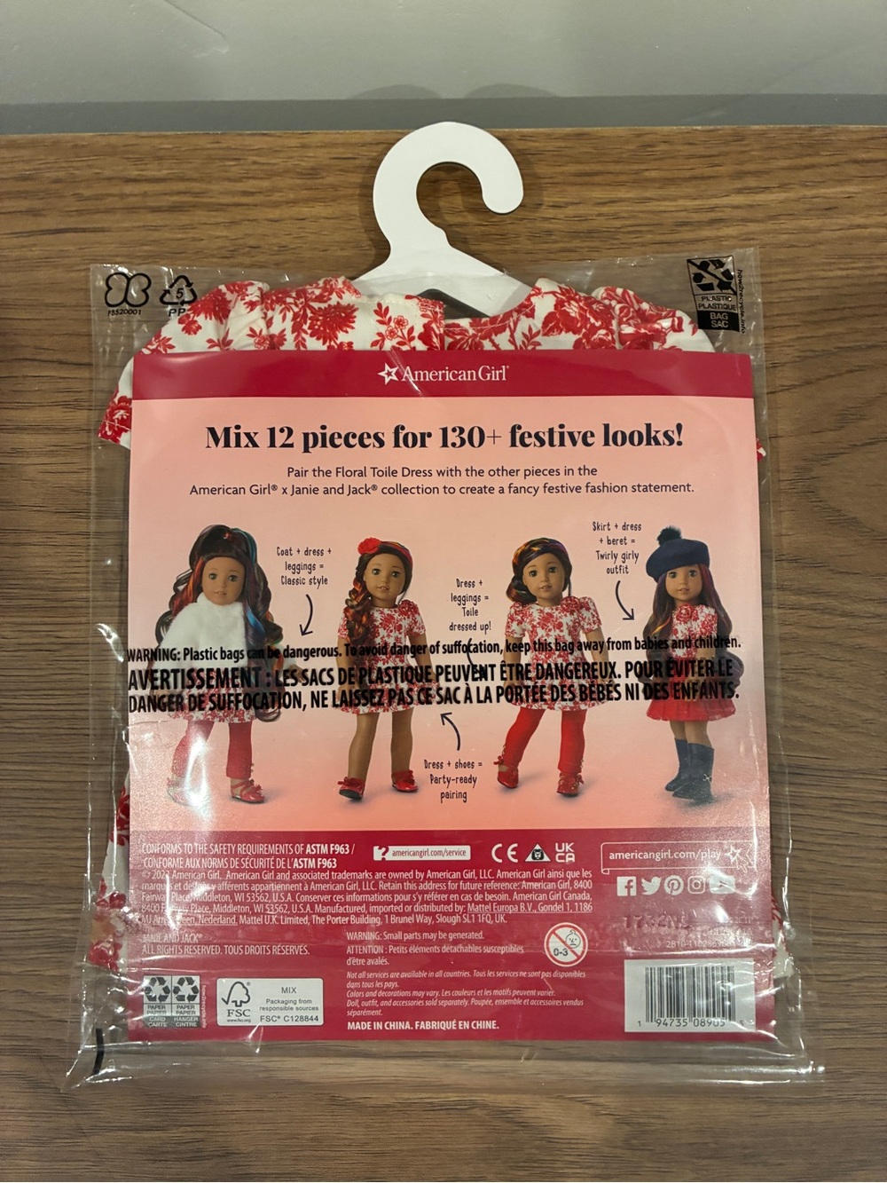 American Girl x Janie and Jack Red Floral Toile Dress for Dolls - Picture 6 of 6
